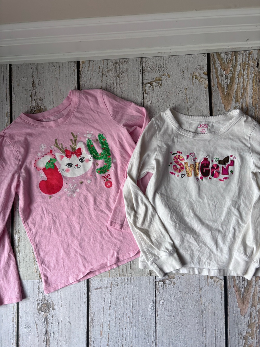 Bundle of Pink & White Long-Sleeve Holiday Graphic Tees
